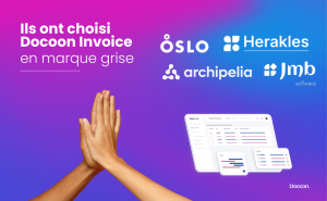 Illustration avec les logos des éditeurs OSLO, Archipelia, JMB Software et Herakles qui embarquent Docoon en marque grise