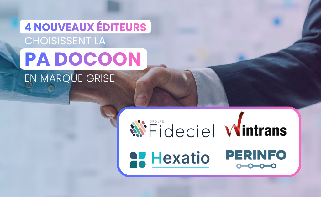 Illustration: Four publishers—Fideciel, Hexatio, Urios, and Perinfo—have chosen Docoon's white-label PA solution.